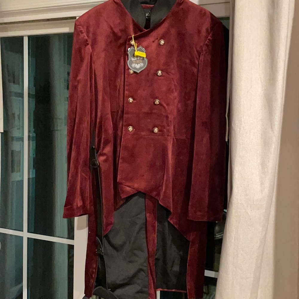 Neo Ludwig renaissance style burgundy velvet jacket with button down front